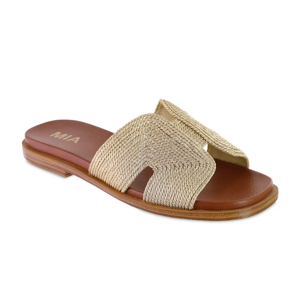 MIA Women's Dia Flat Slide Sandals in Soft Gold Metallic Size 7 New with Box